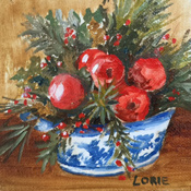  Christmas Apples 
in Blue Transfer-ware